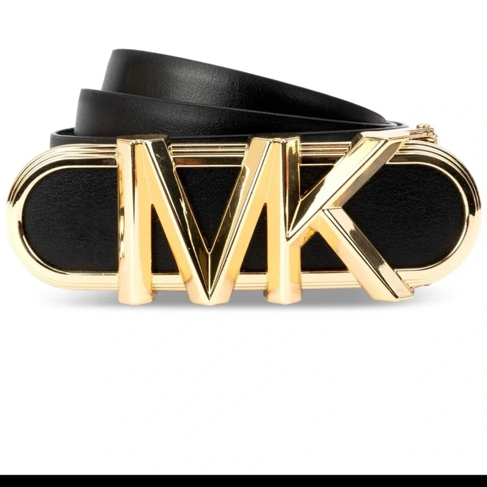 NWT Michael Kors Reversible Signature MK Logo‎ Belt Gold Buckle S